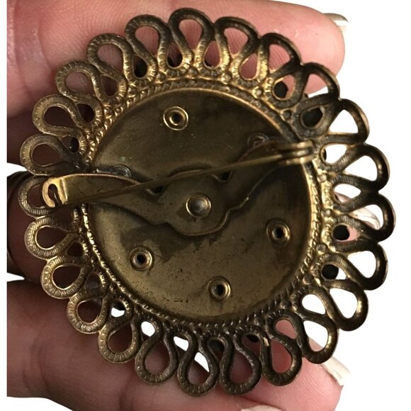 Vintage Floral Sash Brass Brooch 1920s Intricate Flower Design - Picture 4 of 5